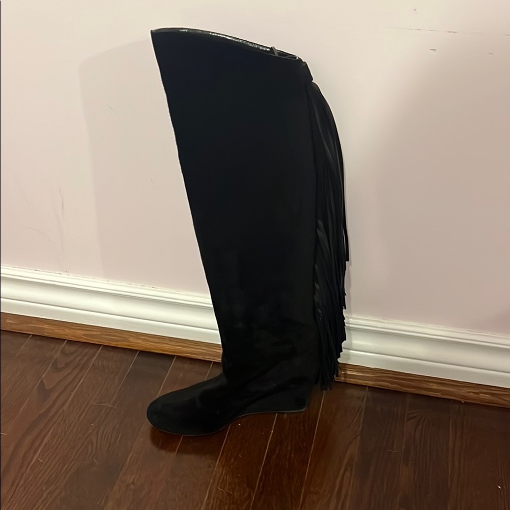 Black Over-the-Knee Fringe Boots